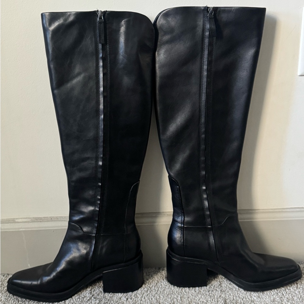 Franco Sarto Dorica Women Black Leather Riding Knee High Wide Calf Boots Sz 10M